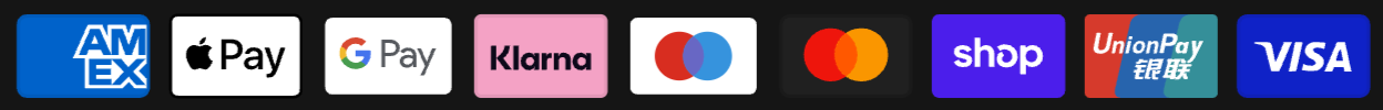 American Express, Apple Pay, Google Pay, Klarna, Maestro, Mastercard, Shop Pay, UnionPay und Visa